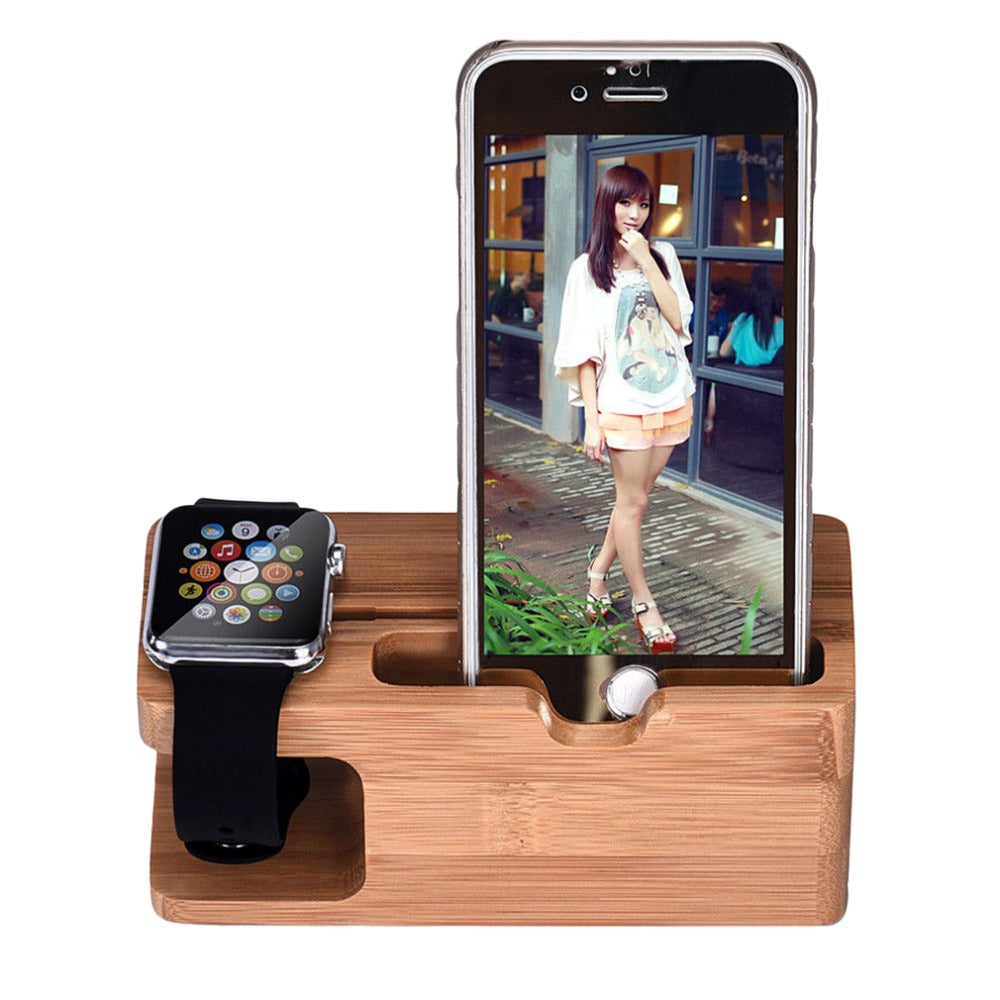 Bamboo Wood Charging Station Charger Dock Stand Holder For Apple Watch AND Phone